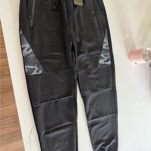 Black Slim Fit Joggers with Ribbed Knee Panels